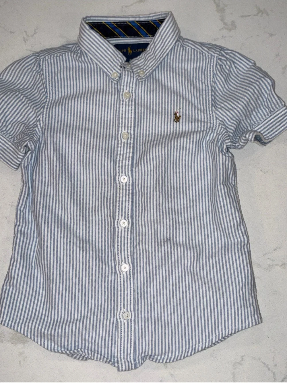 Ralph Lauren girls Oxford S/S shirt size 5 blue and white stripe button down